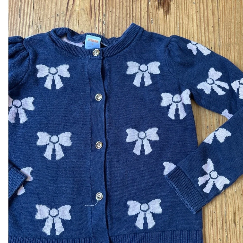 Gymboree Cardigan Kids Navy Blue Lavender Bow Knit Button Front SIZE 6